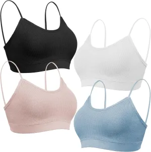 KCDDUMK 4 Pieces Cami Bras - Women's V-Neck Padded Seamless Straps Bralette Everyday Basic Sleeping Bra