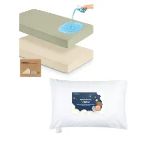 KeaBabies 2-Pack Waterproof Baby Crib Mattress Protector Cover and Toddler Pillow for Boys, Girls - Soft Cotton Protector for Kids Mattress - Kiddy Pillow for Sleeping