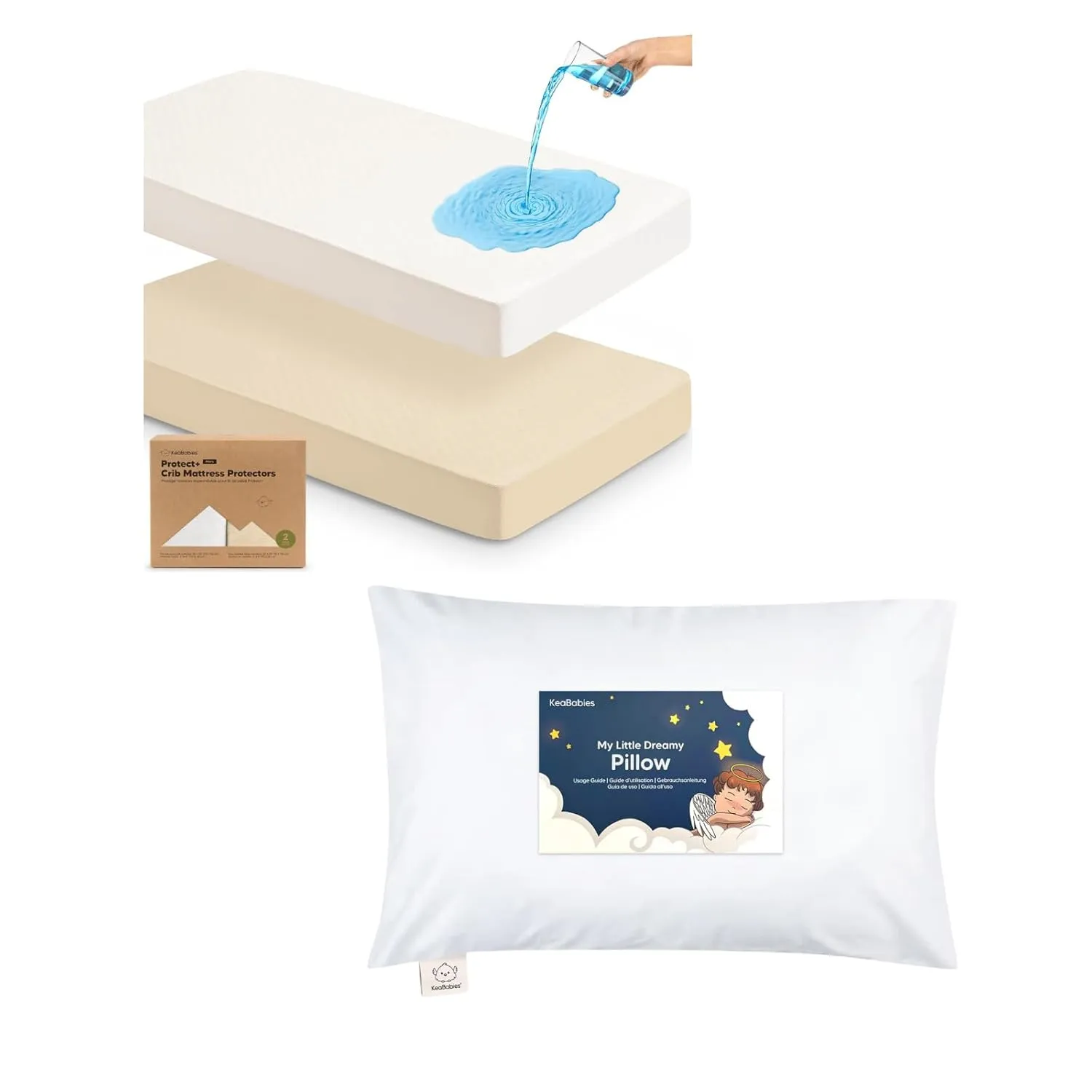 KeaBabies 2-Pack Waterproof Baby Crib Mattress Protector Cover and Toddler Pillow for Boys, Girls - Soft Cotton Protector for Kids Mattress - Kiddy Pillow for Sleeping
