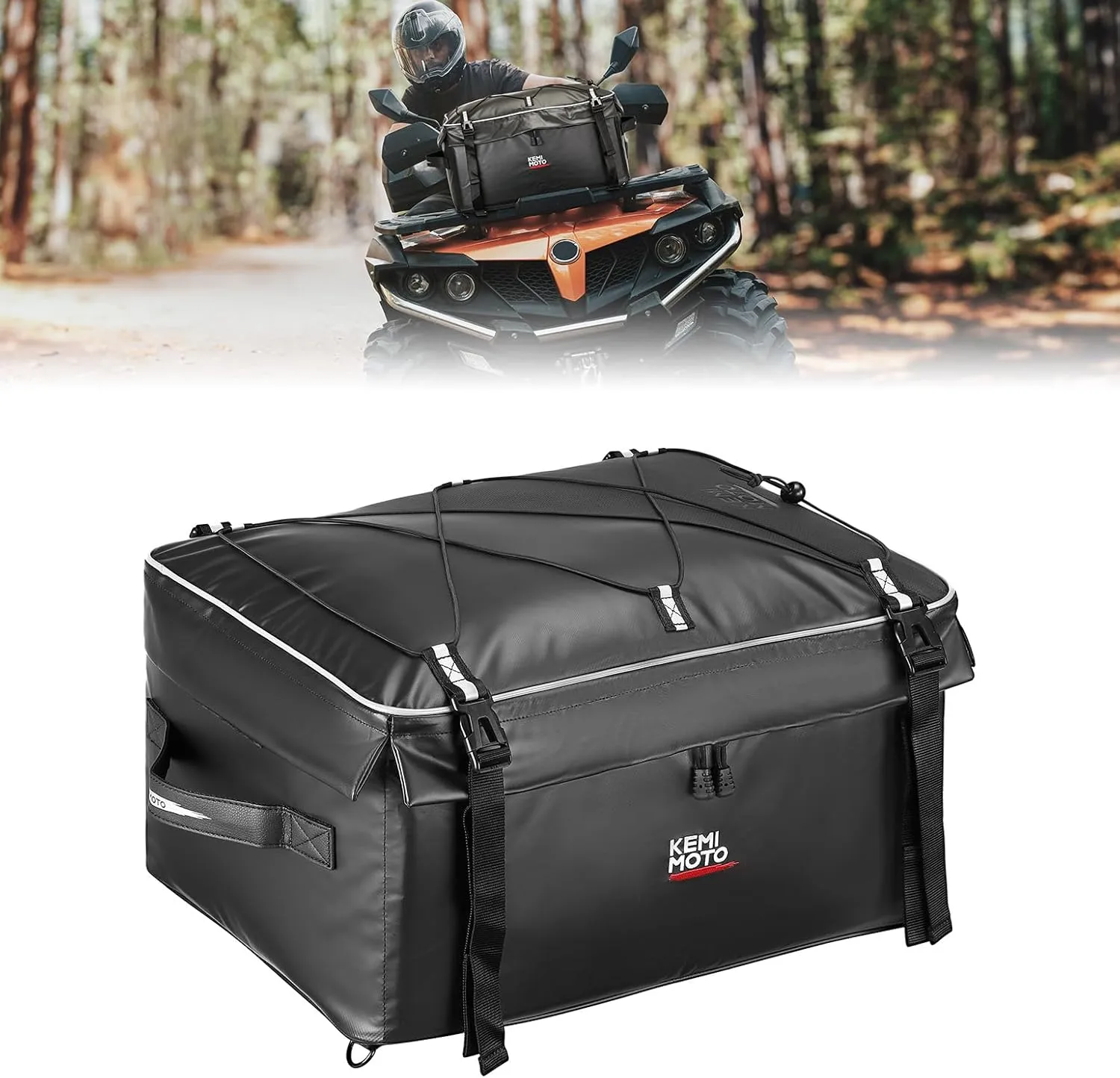 KEMIMOTO ATV Storage Bag for Front Rear Rack, 900D Water-Resistant ATV Gear Bag with Adjustable Divider Board, Waterproof Cover, Cargo Bag Compatible With Polaris Sportsman Arctic Cat Kawasaki