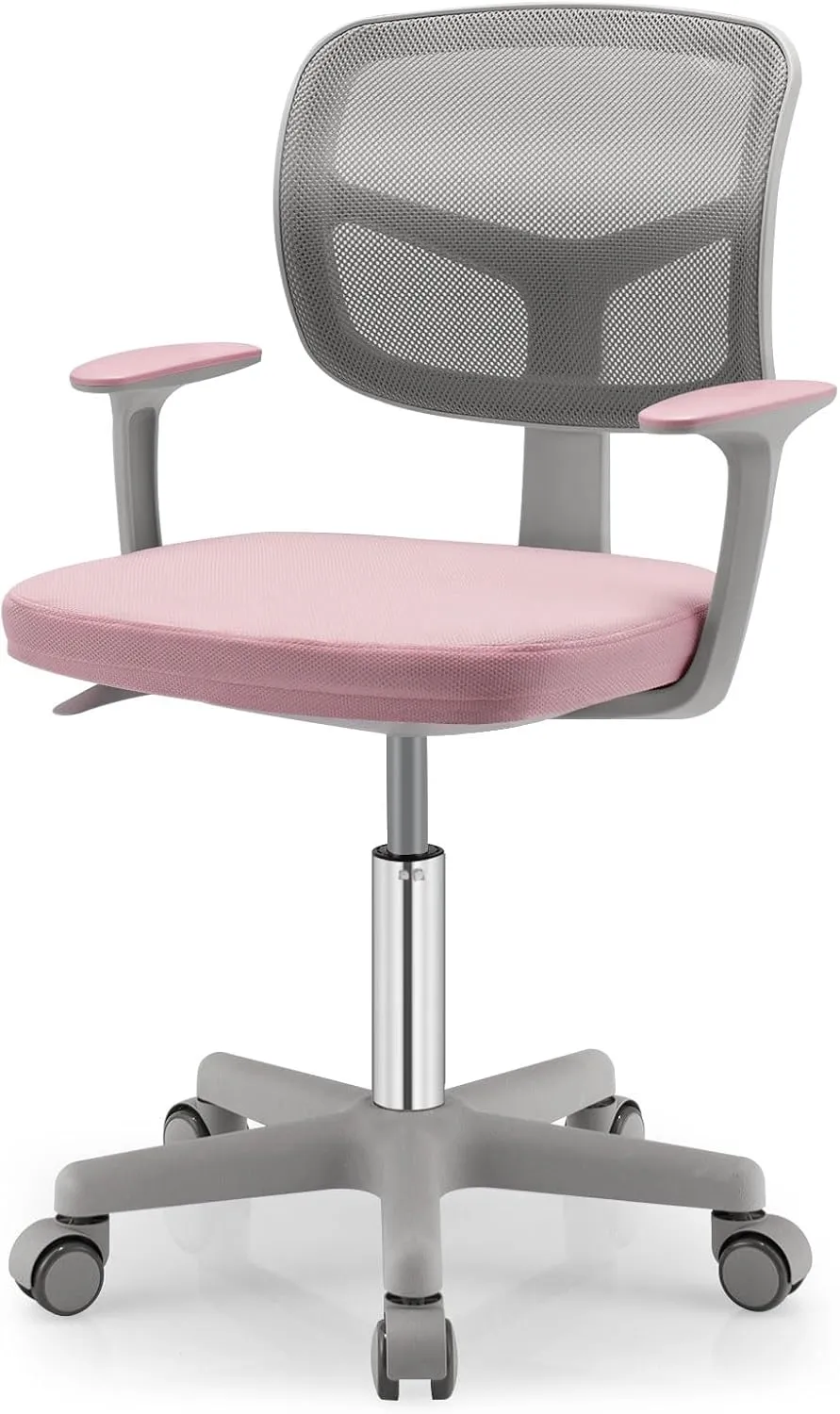 Kids Desk Chair, Ergonomic Kids Swivel Study Chair with Lumbar Support, Breathable Mesh & Universal Wheels, Height Adjustable Kids Computer Chair for Boys & Girls (Pink)