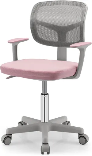 Kids Desk Chair, Ergonomic Kids Swivel Study Chair with Lumbar Support, Breathable Mesh & Universal Wheels, Height Adjustable Kids Computer Chair for Boys & Girls (Pink)