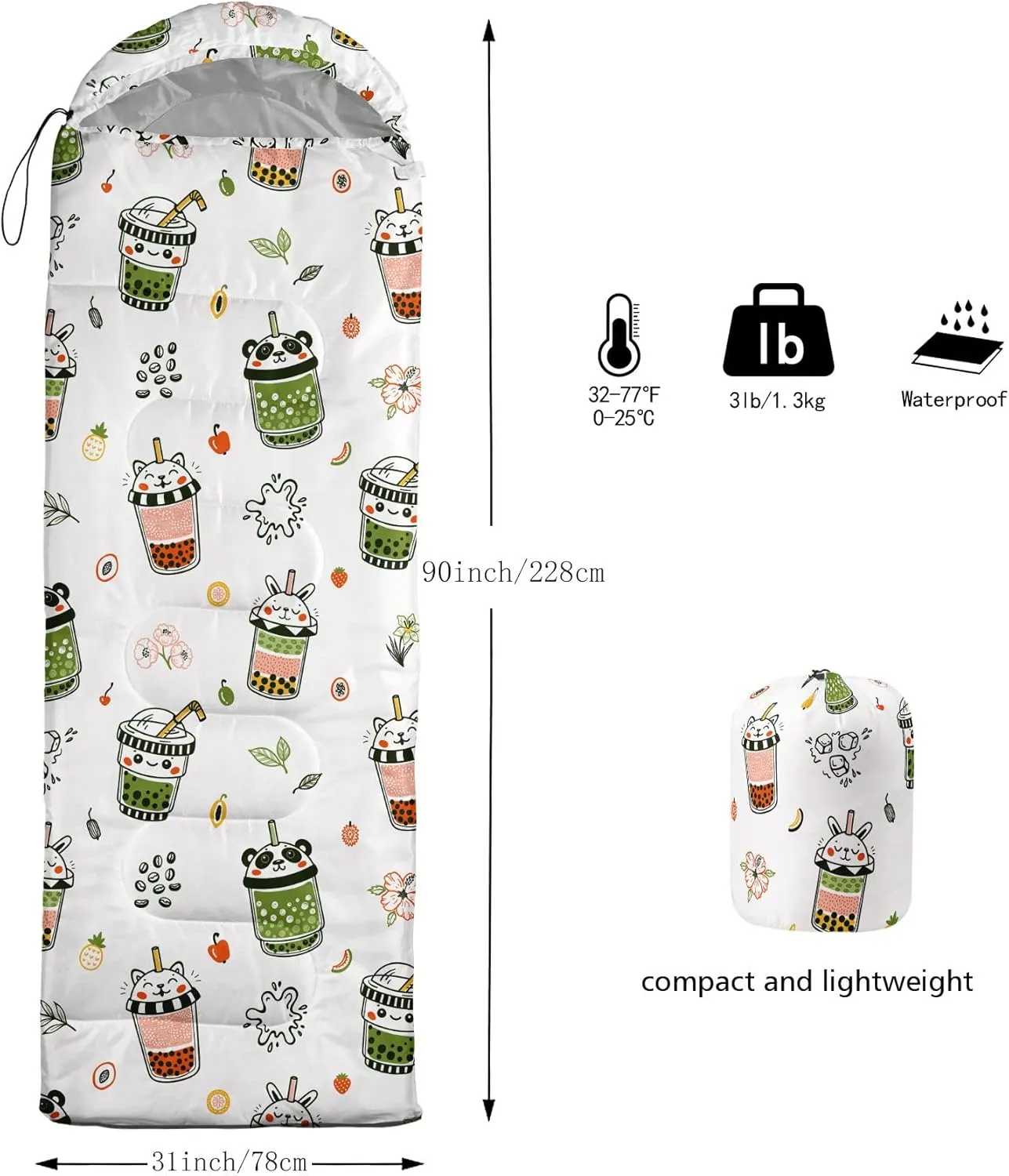 Kids Sleeping Bag for Boys and Girls,Monster Alien Print-Lightweight Warm Portable Outdoor Indoor-Waterproof Cold Weather Resistant Sleeping Bag for Camping Hiking