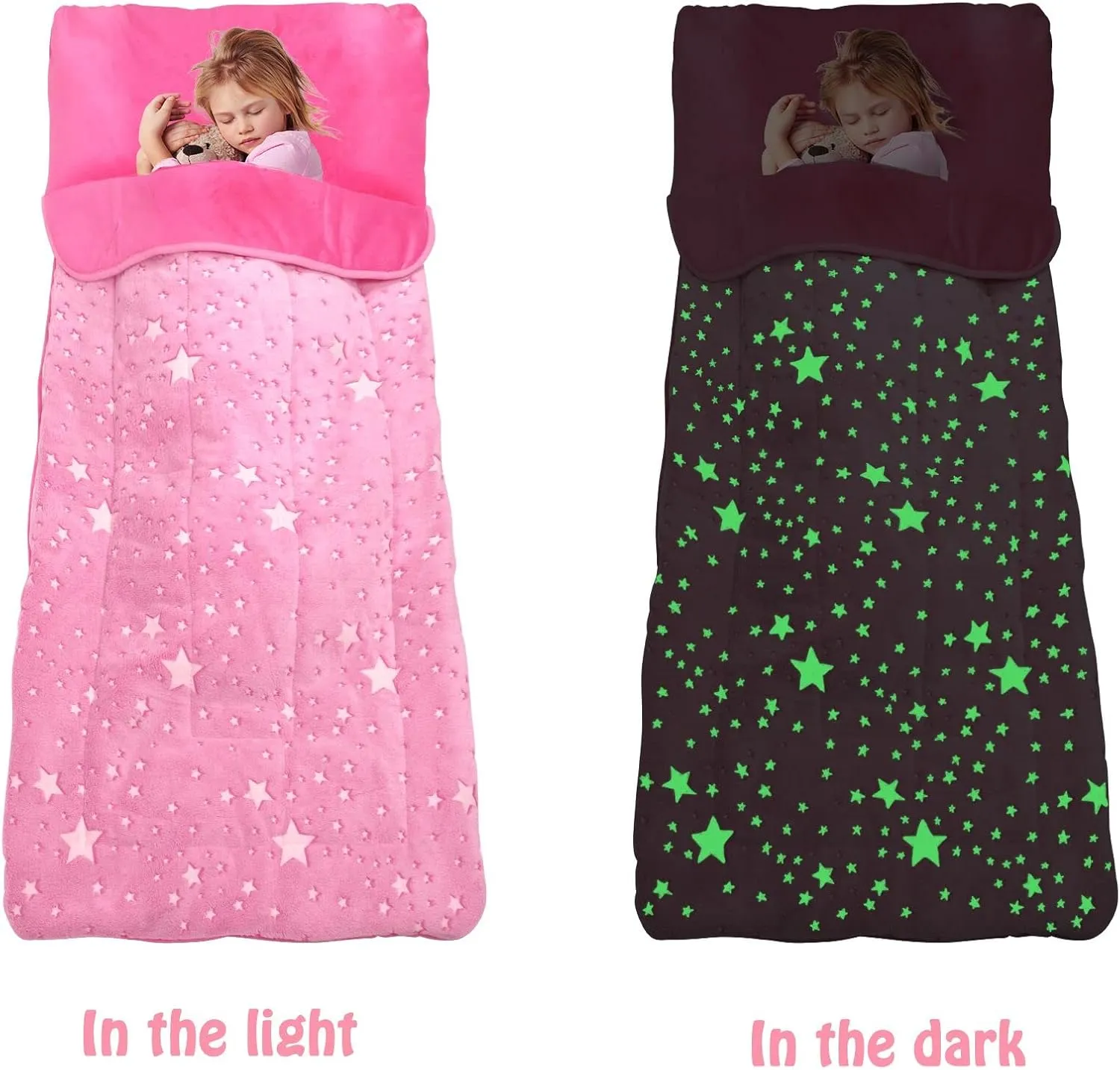 Kids Sleeping Bag for Girls & Boys, Large Kids Sleeping Bag with Pillow, Glow in The Dark Slumber Bag,Soft and Comfortable for Childern Daycare, Sleepovers Travel