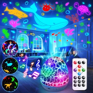 Kids Sound Machine Night Light Projector | 15 Sleeping Sounds & 3D Films | 31Colors & Remote Control | Toddler Night Light, Baby White Noise Machine, Baby Night Light Projector, Ocean Light Decor