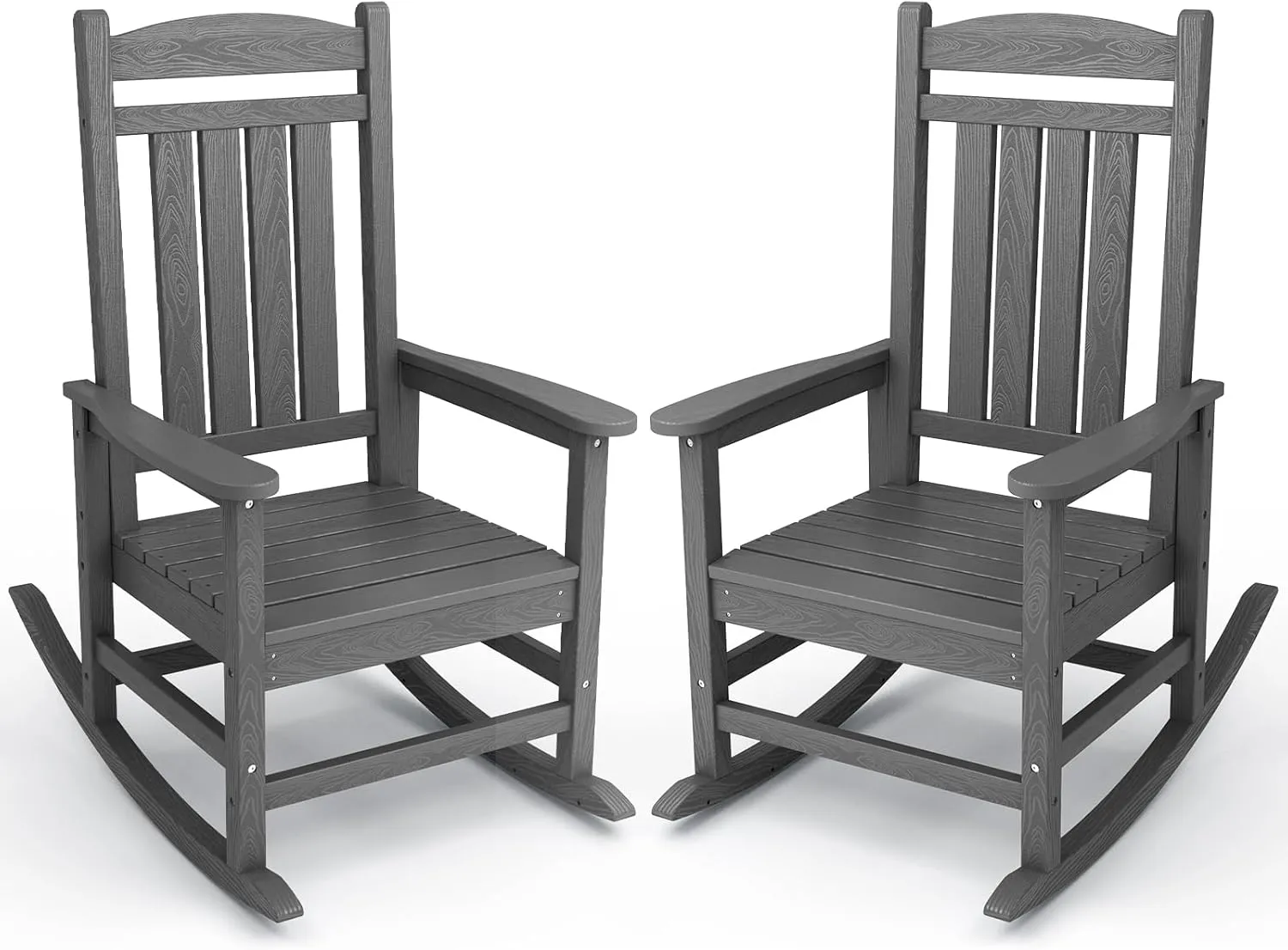 KINGYES HDPE Patio Rocking Chair Set of 2, Outdoor Rocking Chairs Porch Rocker for Adults, Grey
