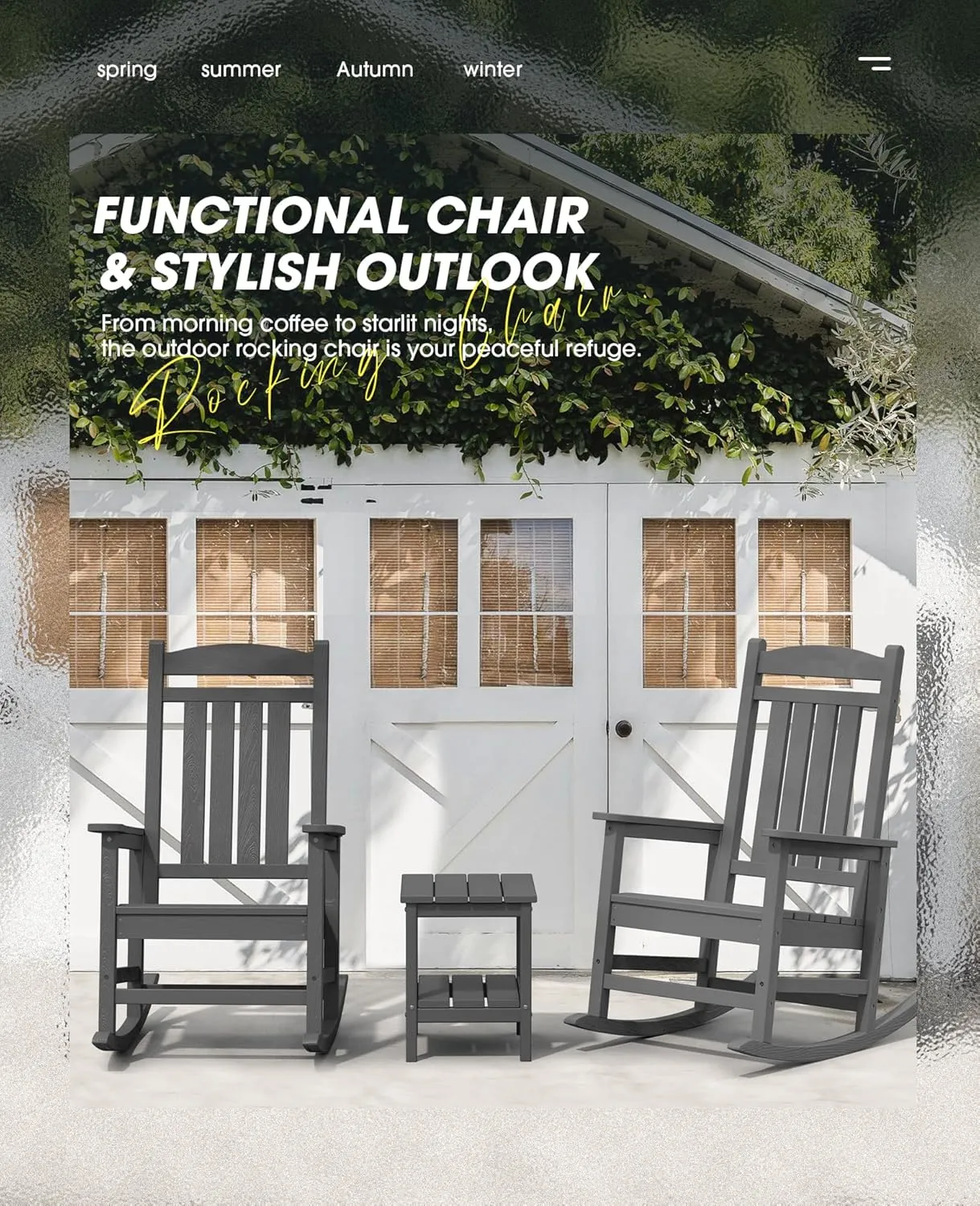 KINGYES HDPE Patio Rocking Chair Set of 2, Outdoor Rocking Chairs Porch Rocker for Adults, Grey
