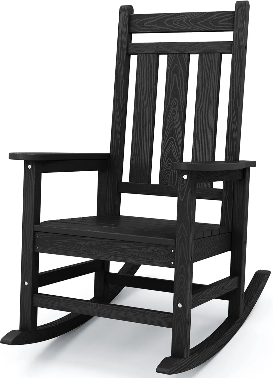 KINGYES Outdoor Patio Rocking Chair, HDPE Porch Rocker, High Back Outdoor Rocking Chair for Adult, Porch Rocker with 330Lbs Support- Black