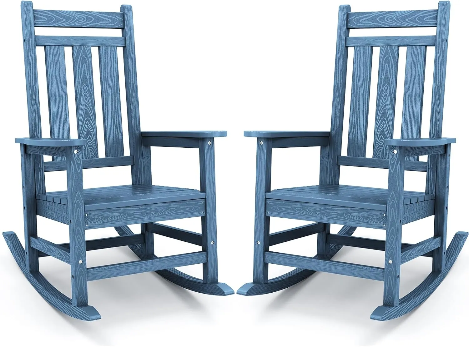 KINGYES Outdoor Patio Rocking Chair Set of 2, Weather Resistant Oversized Porch Rocker, High Back Outdoor Rocking Chair for Adult, Porch Rocker with 330Lbs Support- Blue