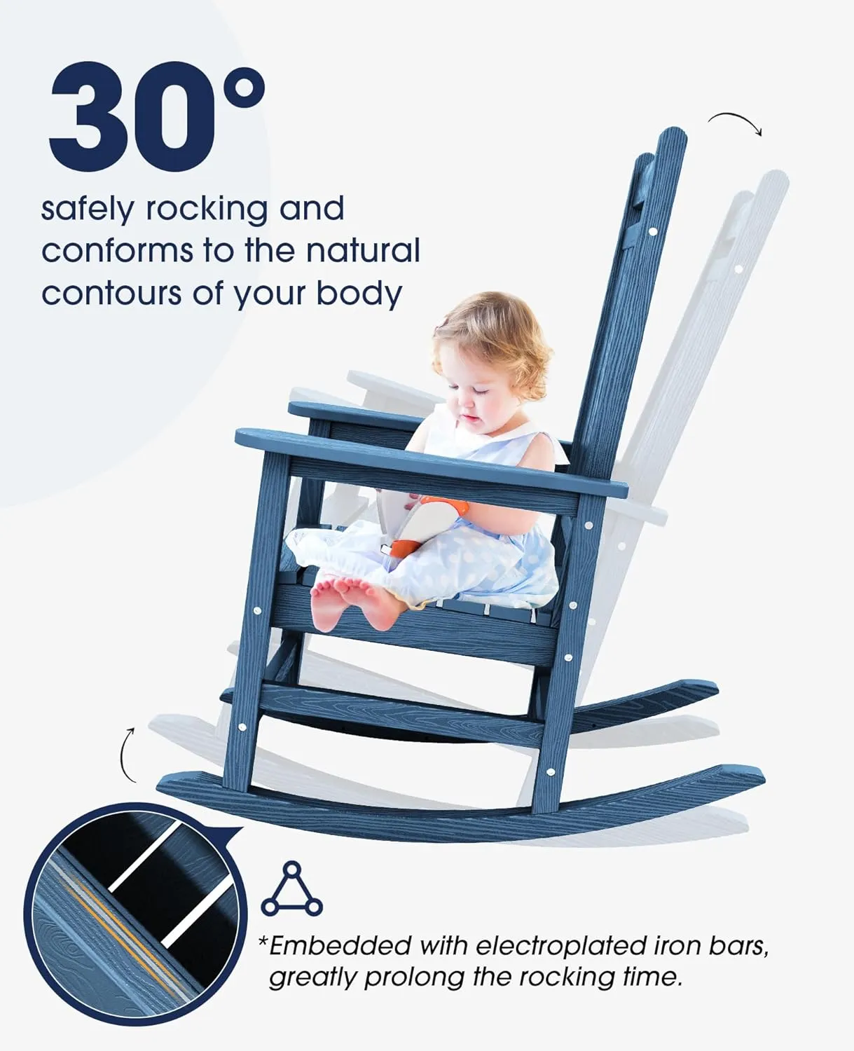 KINGYES Outdoor Patio Rocking Chair Set of 2, Weather Resistant Oversized Porch Rocker, High Back Outdoor Rocking Chair for Adult, Porch Rocker with 330Lbs Support- Blue