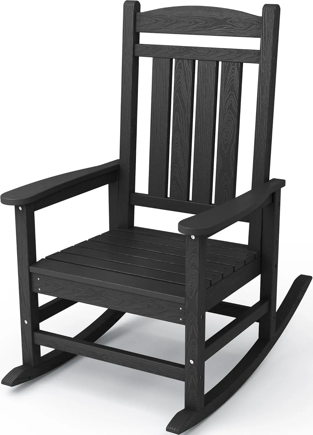 KINGYES Outdoor Rocking Chairs, HDPE All-Weather Patio Rocking Chairs High Back Porch Rocker for Adult, Black