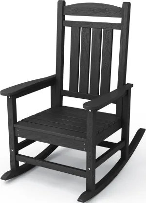 KINGYES Outdoor Rocking Chairs, HDPE All-Weather Patio Rocking Chairs High Back Porch Rocker for Adult, Black