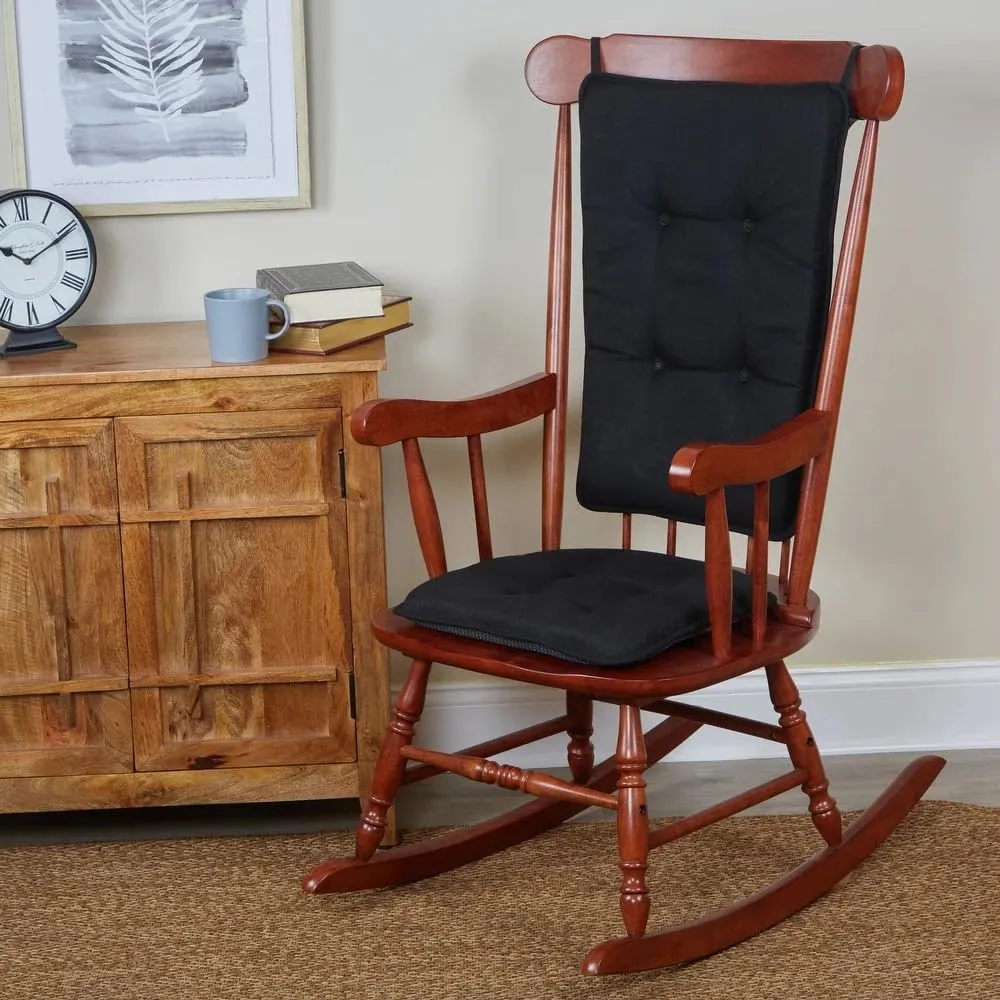 Klear Vu Embrace Rocking Chair Cushion, Assembled in The USA, Tufted Back Pads for Living Room, Nursery, or Home Office, 16"x15" Seat and 24"x17" Seatback, 2 Piece Set, Black