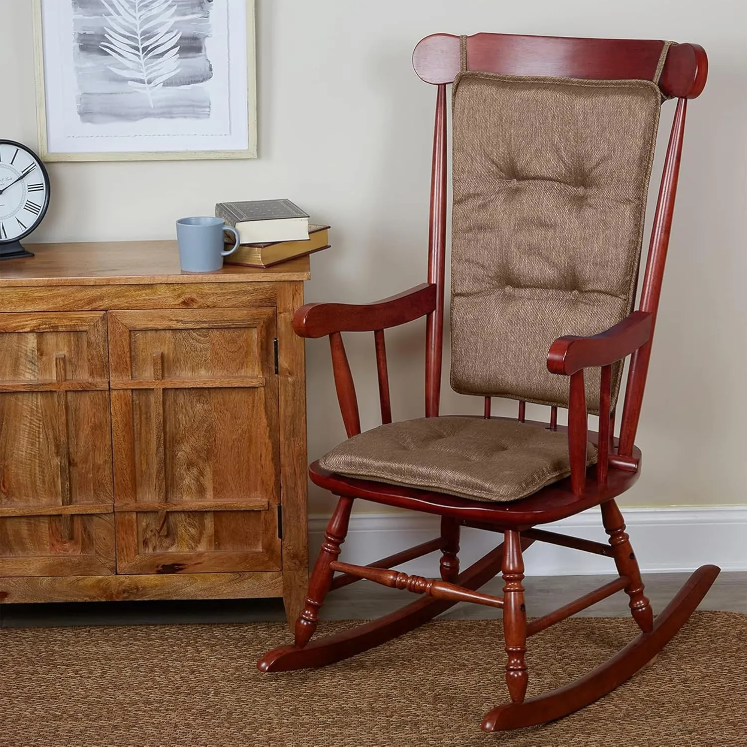 Klear Vu Embrace Rocking Chair Cushion, Assembled in The USA, Tufted Back Pads for Living Room, Nursery, or Home Office, 16"x15" Seat and 24"x17" Seatback, 2 Piece Set, Chocolate