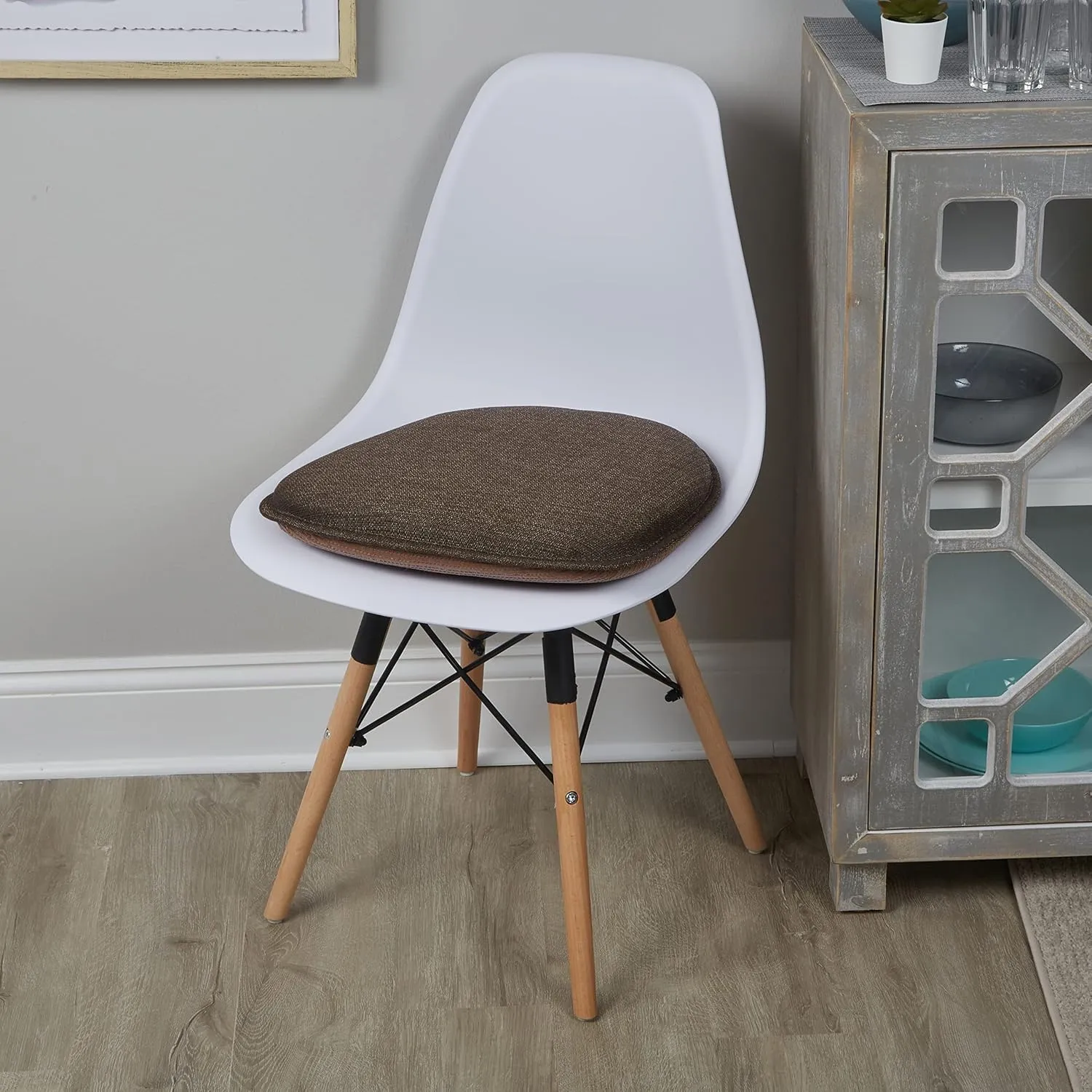 Klear Vu Gripper Non-Slip Mid Century Modern Shell Chair Cushion, Assembled in USA, Extra Thick Fill, Omega Upholstery Fabric, Set of 4 for Dining Room and Kitchen, 4 Count (Pack of 1), Chesnut