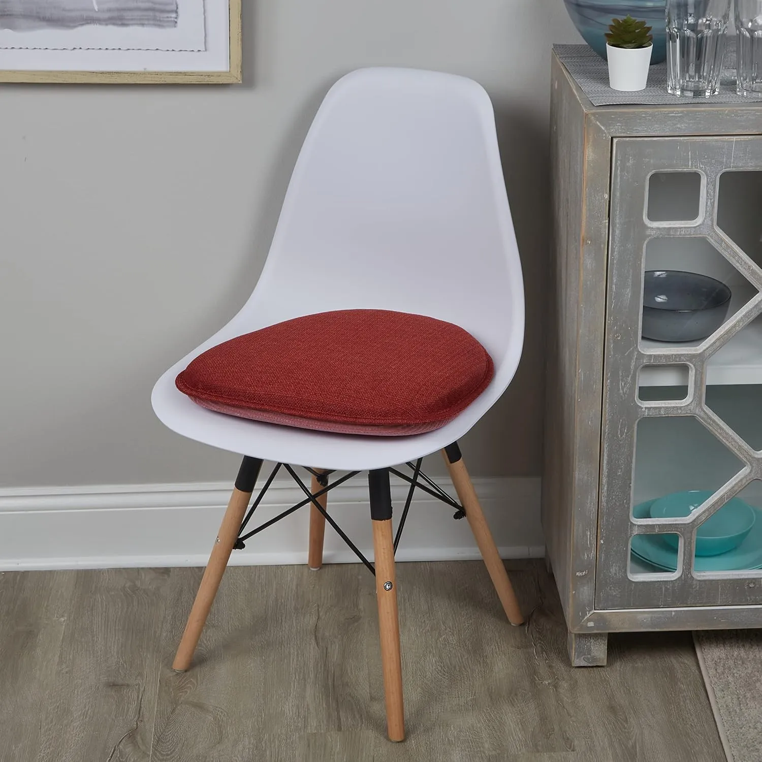 Klear Vu Gripper Non-Slip Mid Century Modern Shell Chair Cushion, Assembled in USA, Extra Thick Fill, Omega Upholstery Fabric, Set of 4 for Dining Room and Kitchen, 4 Count (Pack of 1), Flame