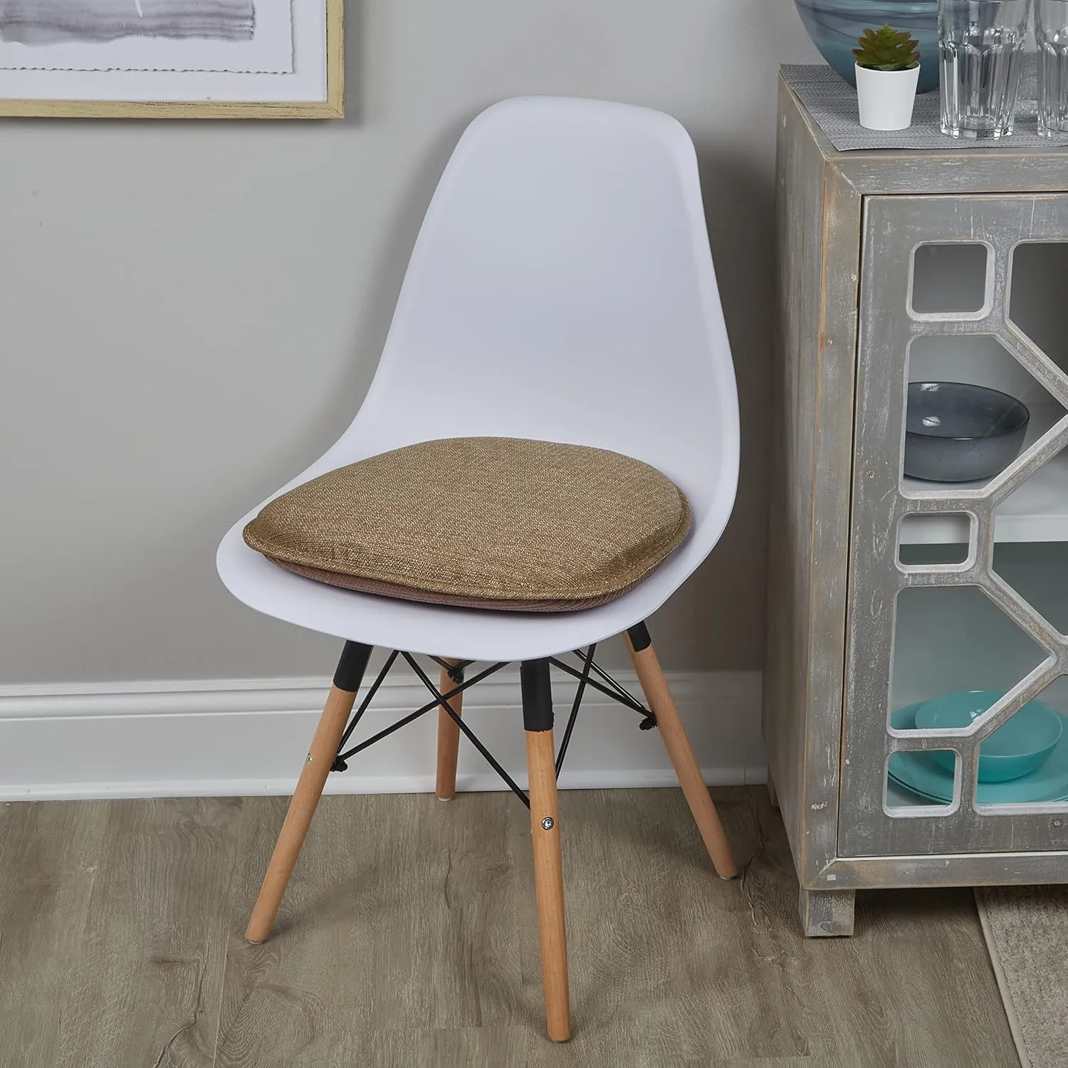 Klear Vu Gripper Non-Slip Mid Century Modern Shell Chair Cushion, Assembled in USA, Extra Thick Fill, Omega Upholstery Fabric, Set of 4 for Dining Room and Kitchen, 4 Count (Pack of 1), Gold