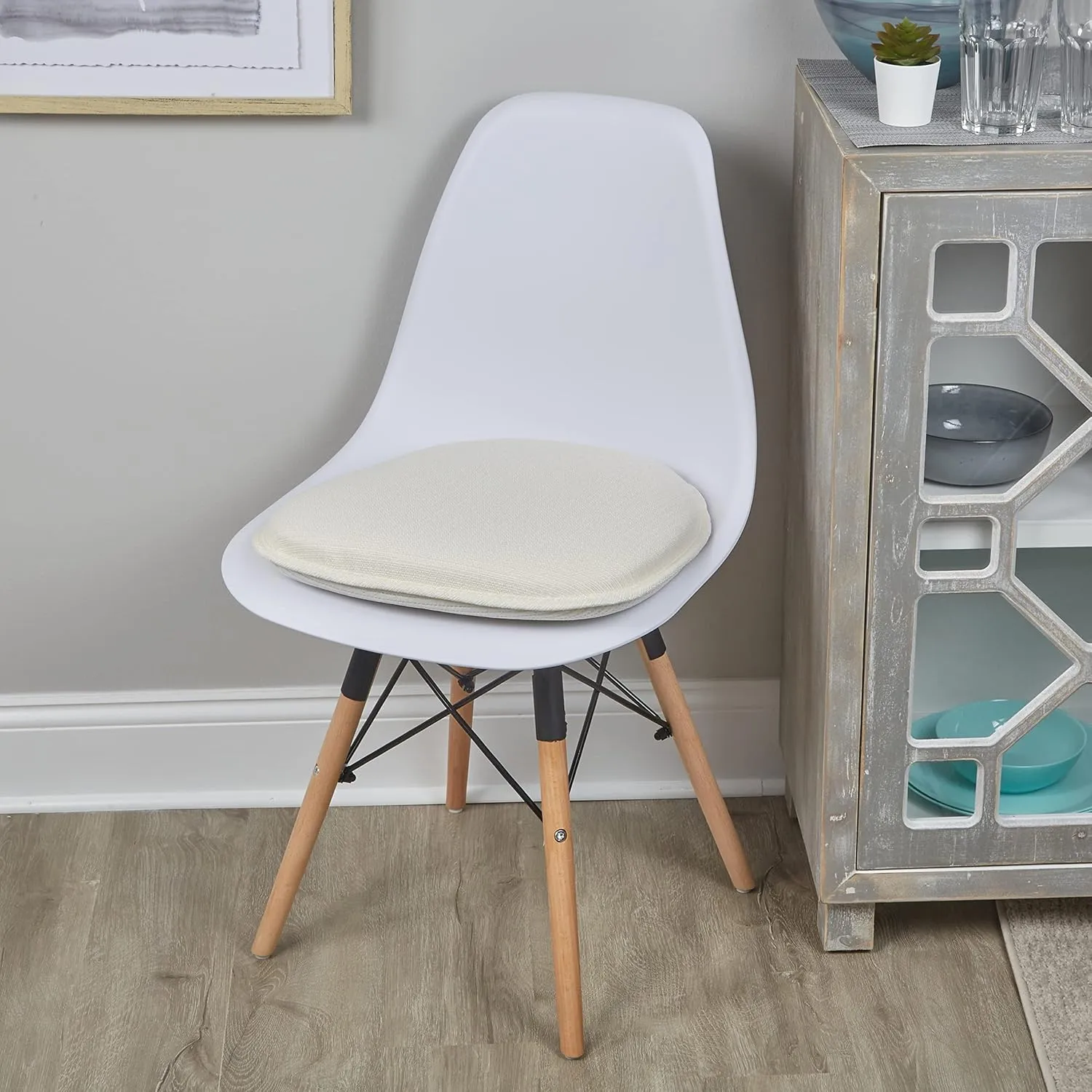 Klear Vu Gripper Non-Slip Mid Century Modern Shell Chair Cushion, Assembled in USA, Extra Thick Fill, Omega Upholstery Fabric, Set of 4 for Dining Room and Kitchen, 4 Count (Pack of 1), Ivory