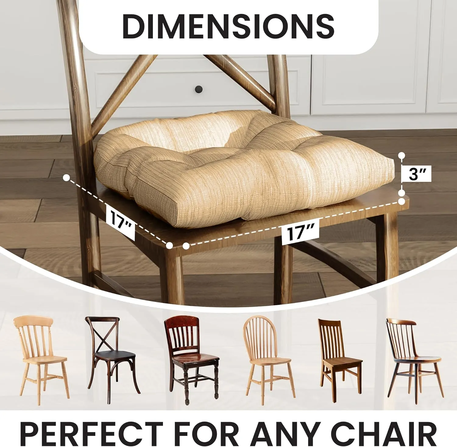Klear Vu Gripper Overstuffed Universal Non-Slip Dining Chair Cushions for Kitchen Decor or Office Use, U-Shaped Skid-Proof Seat Pad, 17x17 Inches, 2 Count (Pack of 1), Chenille Sand