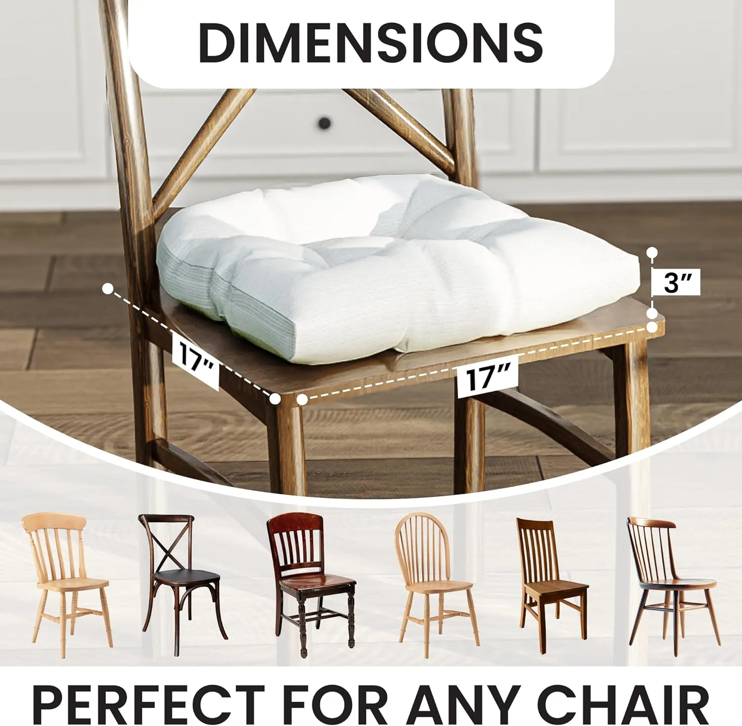 Klear Vu Gripper Overstuffed Universal Non-Slip Dining Chair Cushions for Kitchen Decor or Office Use, U-Shaped Skid-Proof Seat Pad, 17x17 Inches, 2 Count (Pack of 1), Solid Ivory