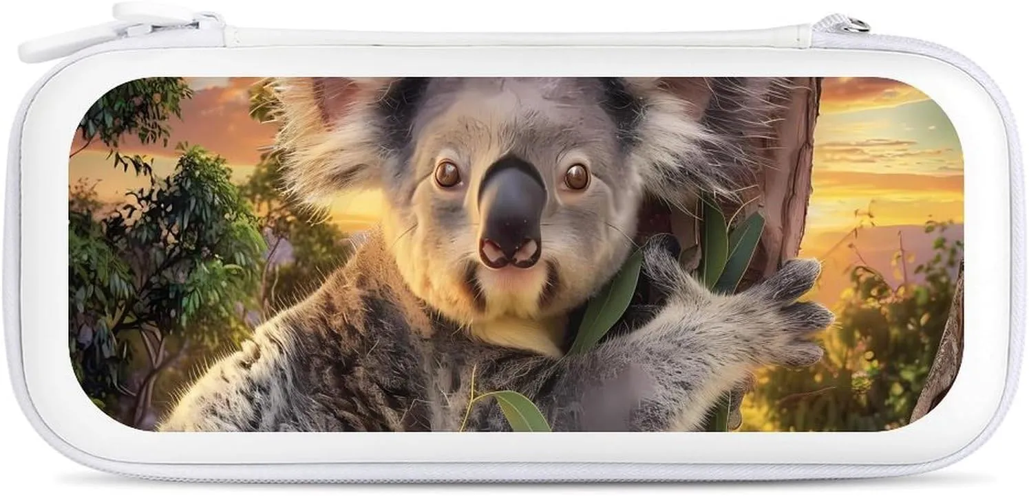 Koala Sitting in Tree Under Sunset Hard Shell Travel Case with Rope 15 Game Card Pockets Compatible with Switch Protective