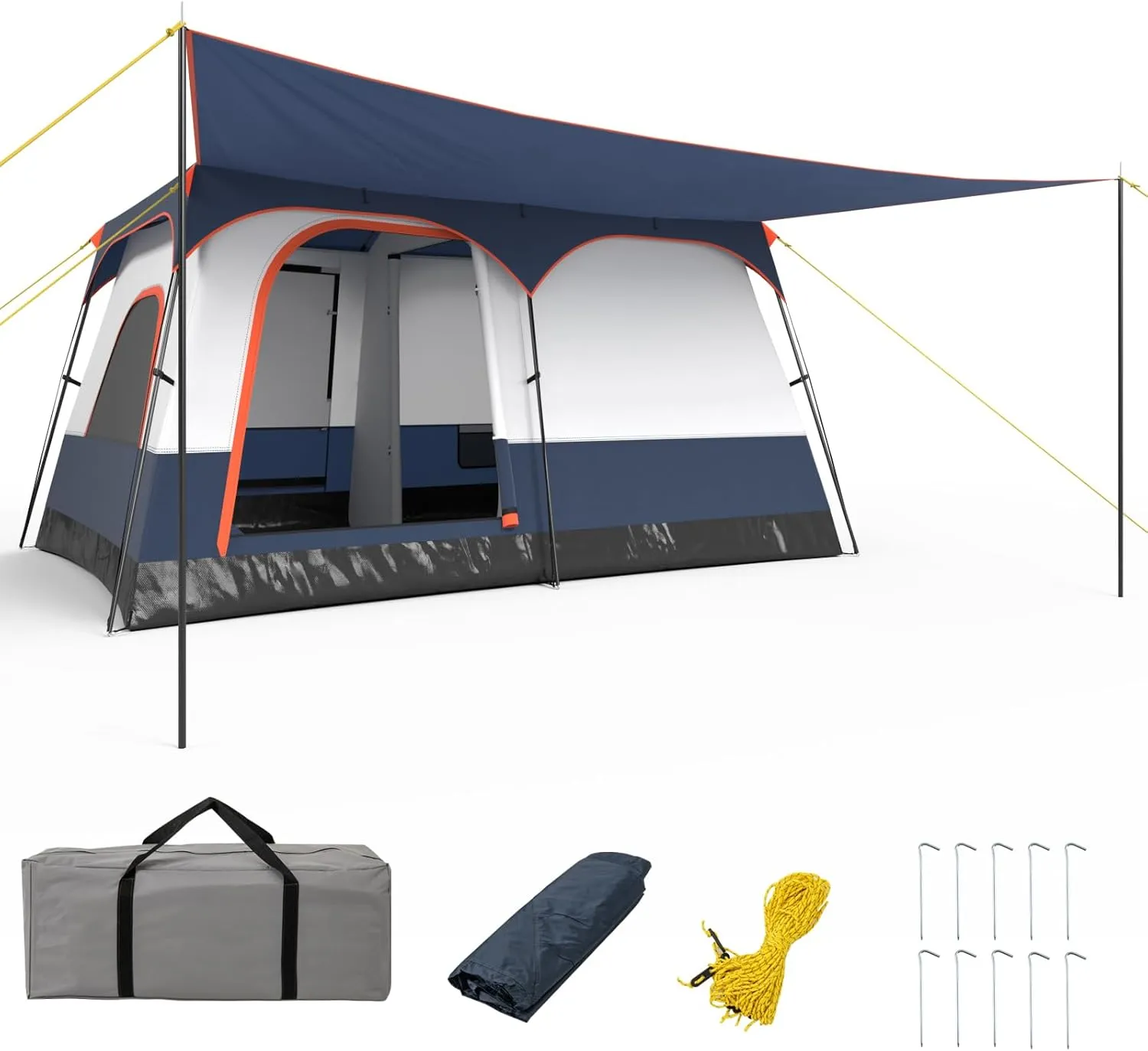 KOTEK 6-8 Person Tents for Camping, Family Tent with 2 Rooms, 2 Doors, 2 Mesh Windows, Porch & Removable Rainfly, Large Camping Tent for Outdoor Picnic, Hiking, Gathering