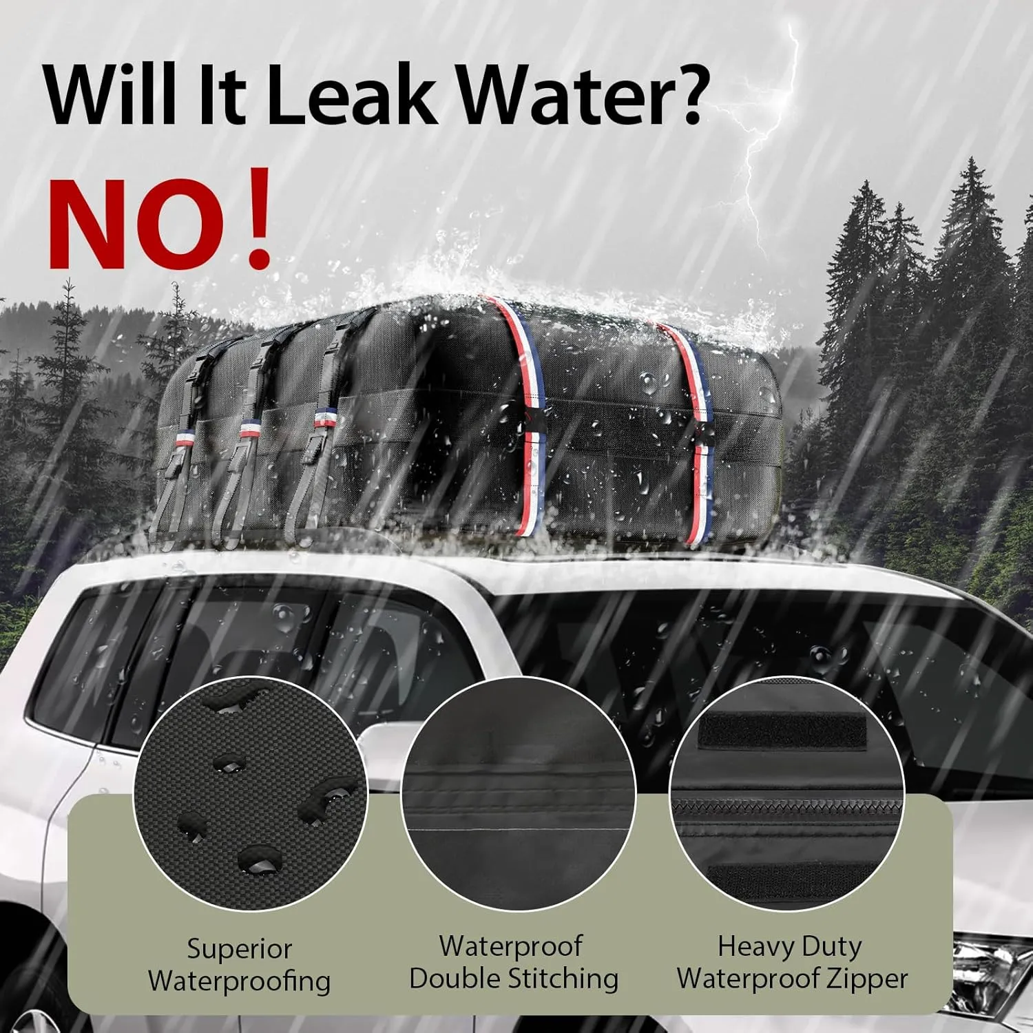 Kylinlucky 23 Cubic Feet IPX6 Waterproof Roof Cargo Bag - 1200D Heavy Duty Soft Roof Luggage Bag for All Cars SUVs Without Roof Rack, 6 Straps   Hooks Included,Soft-Shell 60L x 37W x 18H inches