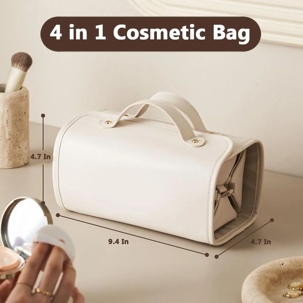 Large Travel makeup bag,Makeup bag,Leather Cosmetic Bags For Women,Leather Waterproof Cosmetic Bag,Detachable 4 in 1 Travel Toiletry Bag for Women,Portable Organizer(1, Brown)