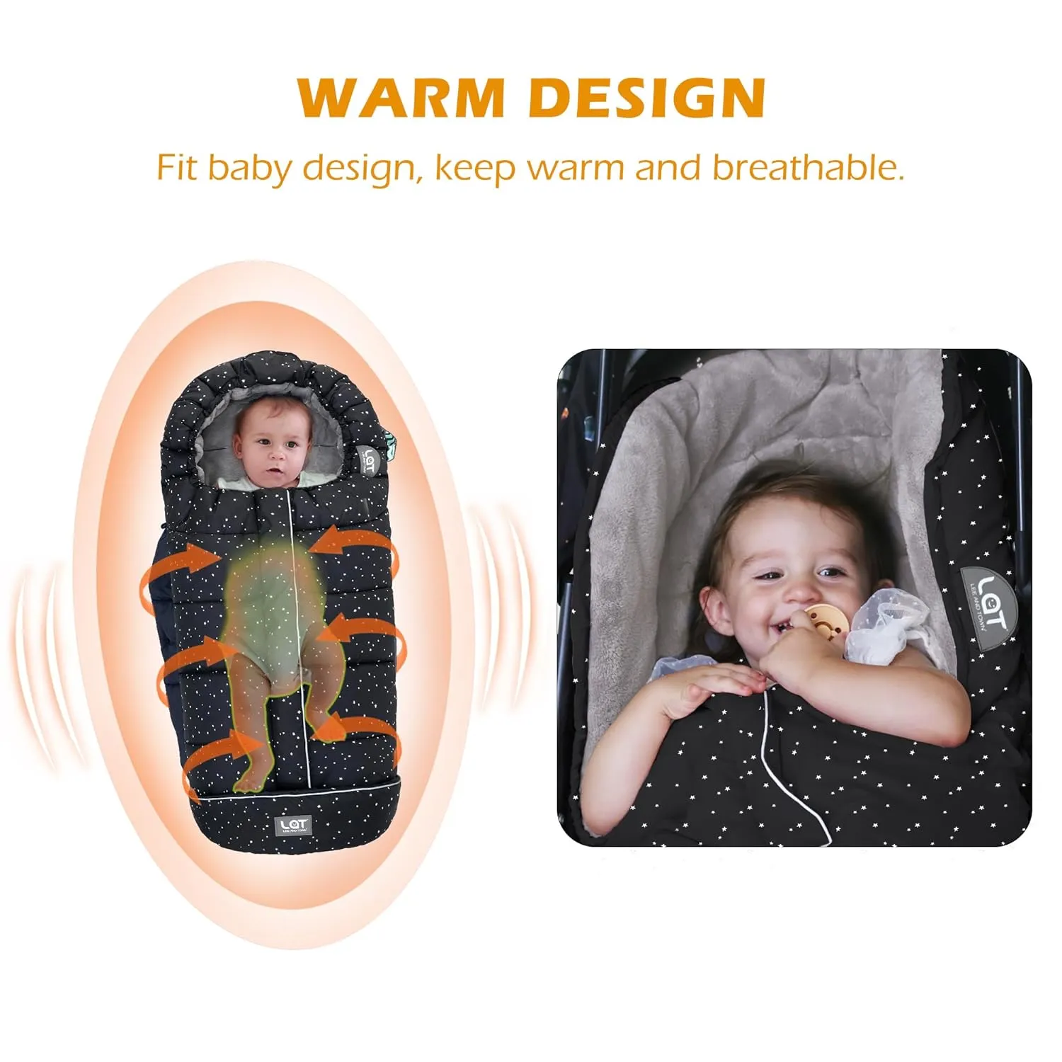 LAT Baby Warm Bunting Bag Universal,Stroller Sleeping Bag Cold Weather,Waterproof Toddler Footmuff(Basic,Black White Stars)