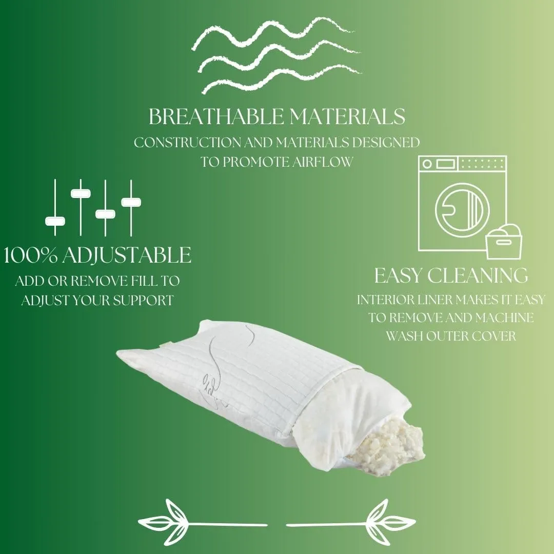 Latex Sleeping Pillow - Natural Talalay Pillow w/Washable Cover, Luxury Adjustable Loft Latex Sleeping Pillow for Back Support & Neck Support - Handmade in USA, Queen Size