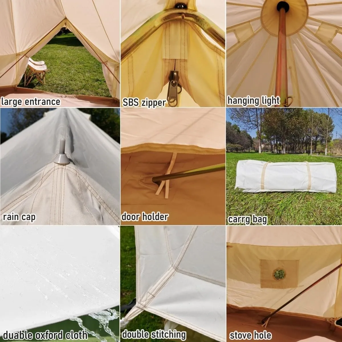Latourreg Luxury 3M/4M/5M/6M Oxford Bell Tent with Zipped Detachable Groundsheet