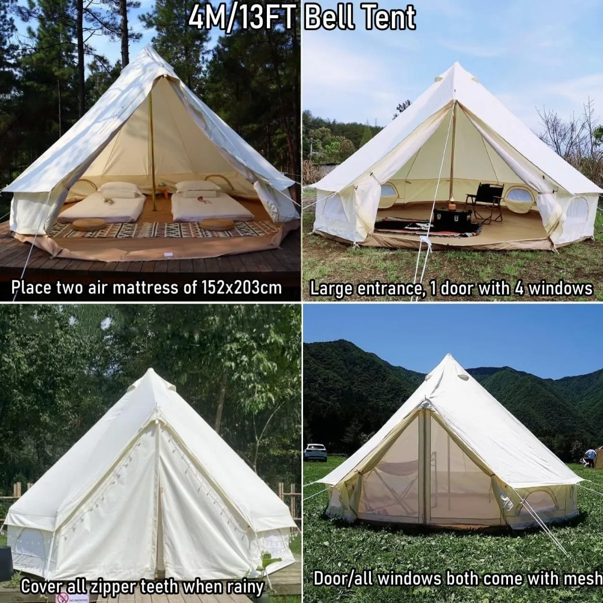 Latourreg Luxury 3M/4M/5M/6M Oxford Bell Tent with Zipped Detachable Groundsheet