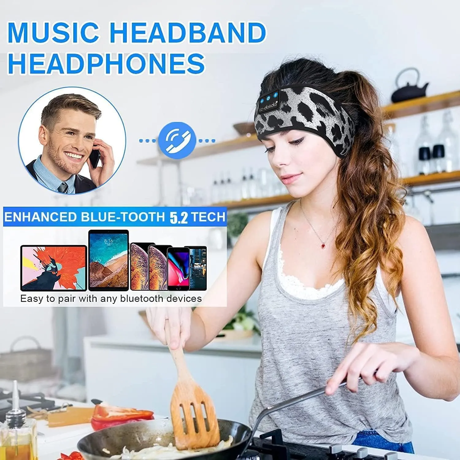 LC-dolida Headphones Bluetooth 5.2, Sleep Headphones with Ultra-Thin HD Stereo Speaker, Sleep Earphones Wireless for Workout Yoga Insomnia Running Meditation Gifts