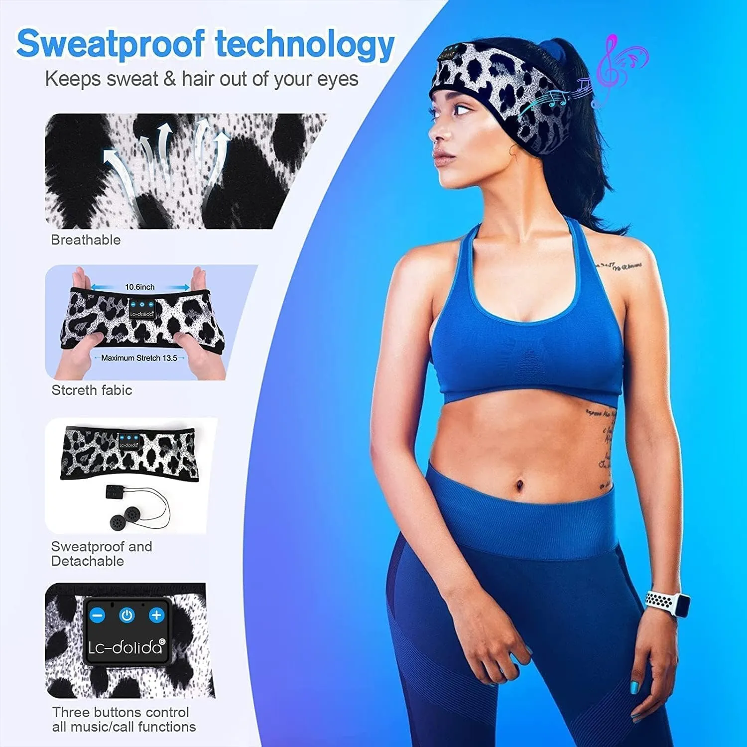 LC-dolida Headphones Bluetooth 5.2, Sleep Headphones with Ultra-Thin HD Stereo Speaker, Sleep Earphones Wireless for Workout Yoga Insomnia Running Meditation Gifts