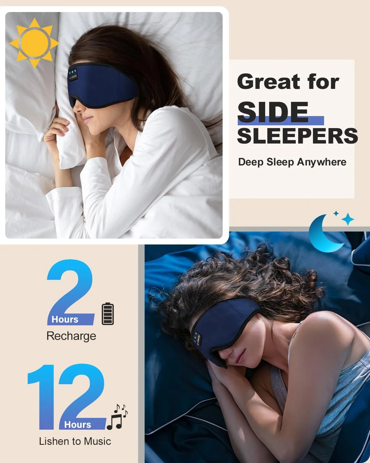 LC-dolida Sleep Headphones, Sleep Mask Bluetooth Wireless Music Eye Mask, Sleeping Headphones for Side Sleepers Sleep Mask with Bluetooth Headphones Ultra-Thin Stereo Speakers Perfect for Sleeping