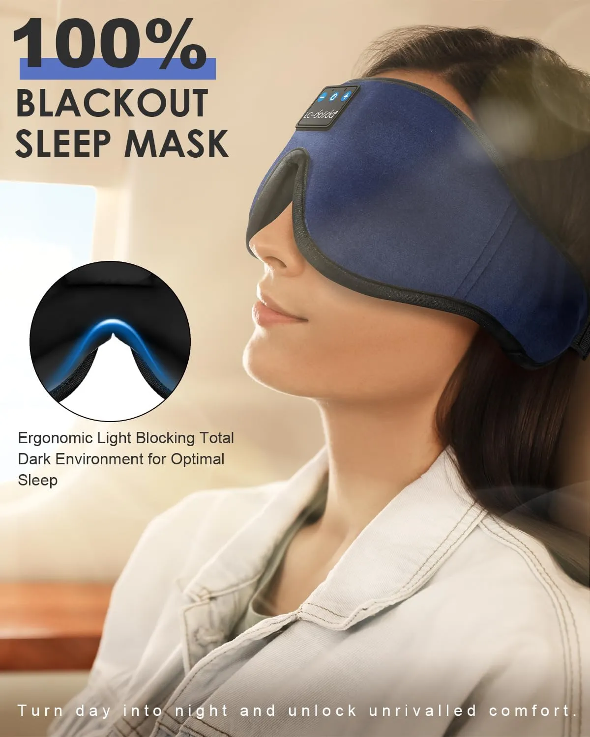 LC-dolida Sleep Headphones, Sleep Mask Bluetooth Wireless Music Eye Mask, Sleeping Headphones for Side Sleepers Sleep Mask with Bluetooth Headphones Ultra-Thin Stereo Speakers Perfect for Sleeping