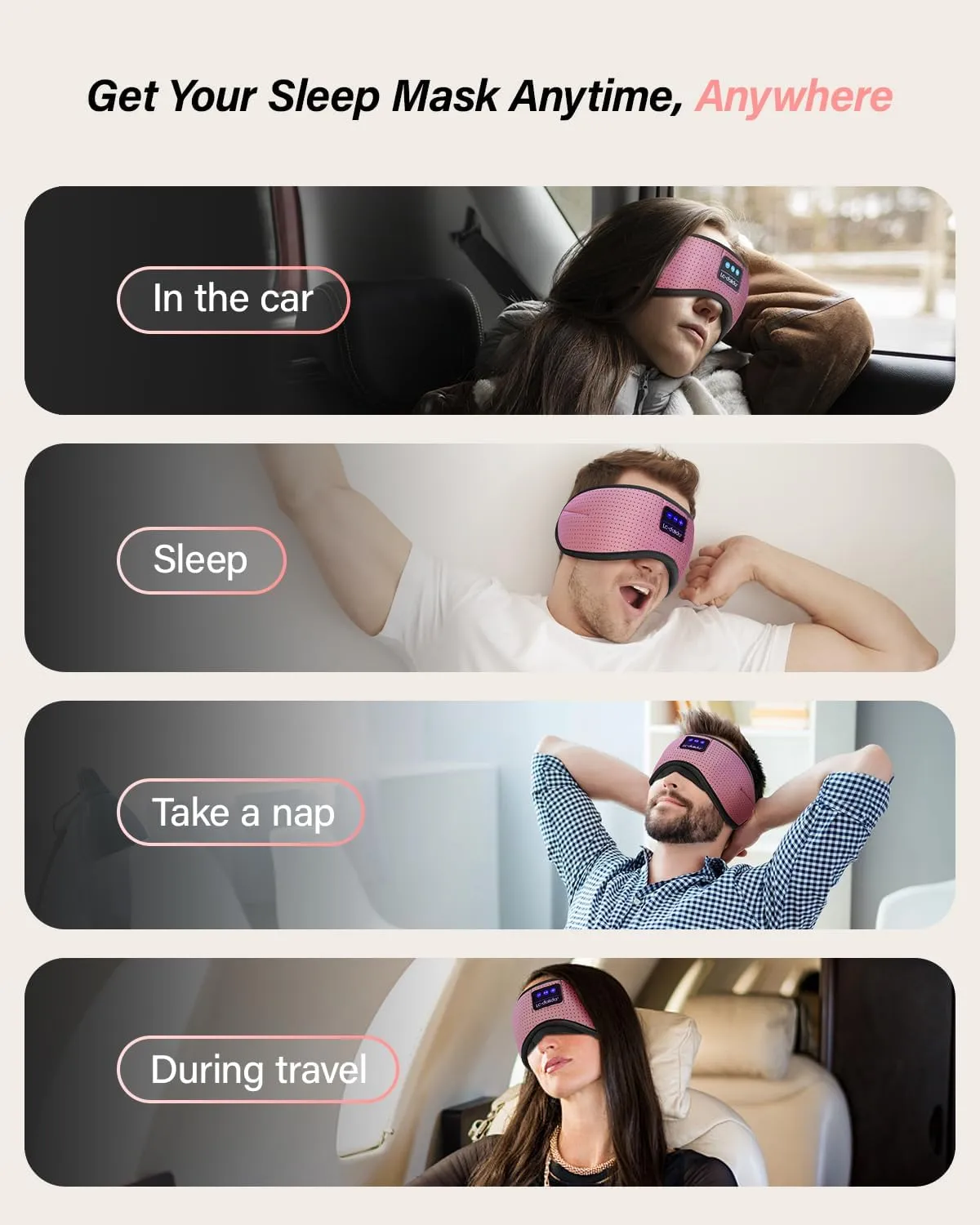 LC-dolida Sleep Headphones, White Noise Bluetooth Sleep Mask 3D Wireless Eye Mask Sleeping with Timing, Sleep Mask with Bluetooth Headphones for Side Sleepers Travel Yoga