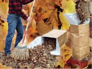 Leaf Bag Chute, Rake Leafs with Ease from Ground Directly Into Bag, Foldable, Waterproof, Durable, Made in The USA, Includes 1 Kraft Leaf Bag