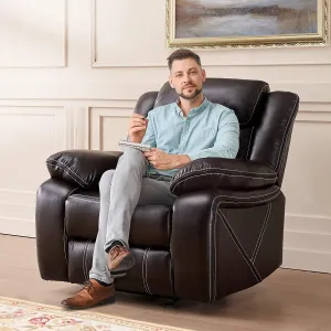 Leather Recliner Chair - Comfortable Home Theater Seating With Rocking Glider for Living Room - PU Faux Manual Reclining Rocker Single Chair in Brown