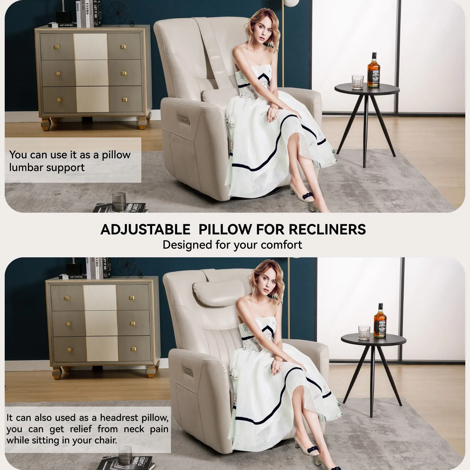 Leatheraire Swivel and Rocker Power Recliner Chair, Modern Single Recliner w/Lumbar & Neck Support Pillow, USB and Type-C Ports