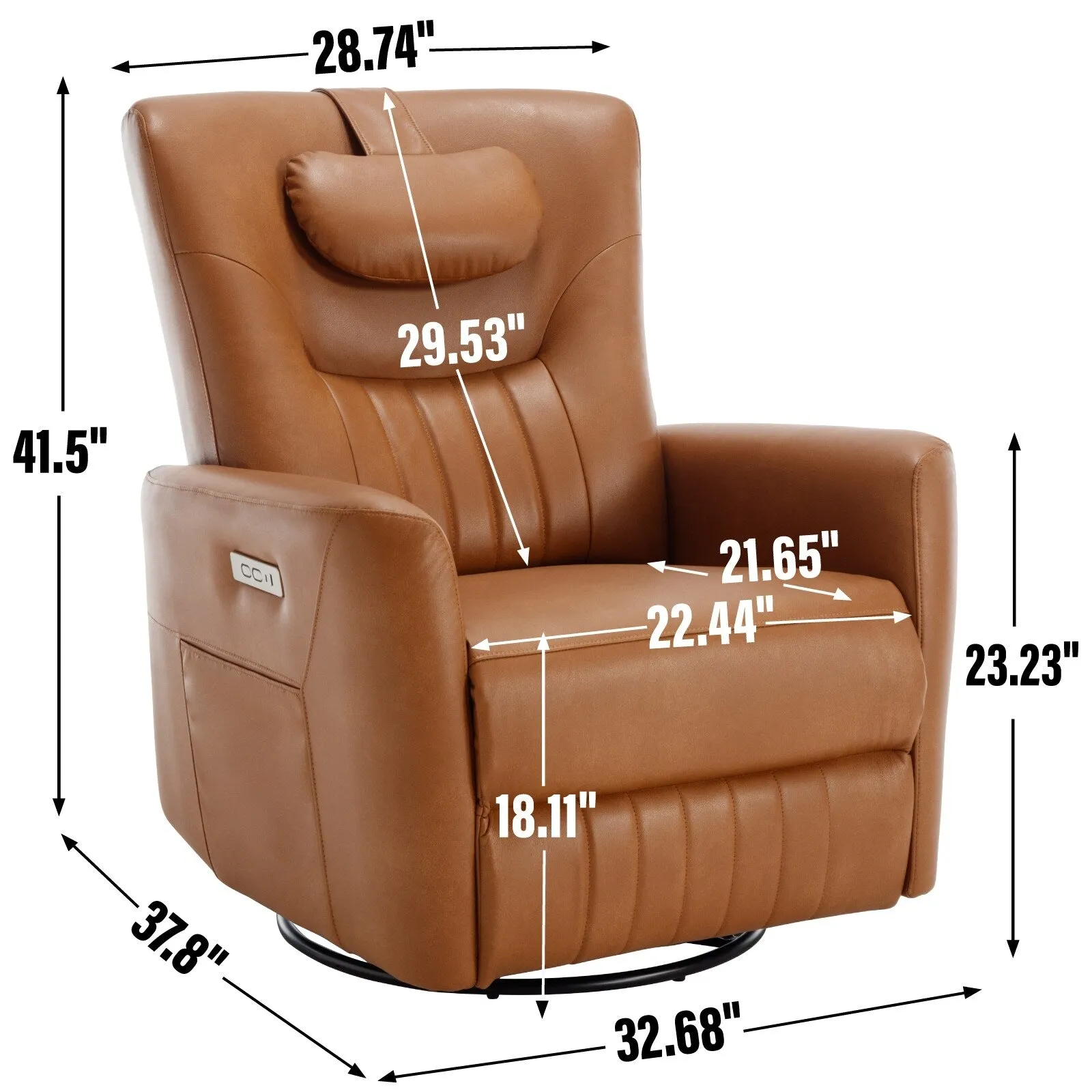 Leatheraire Swivel and Rocker Power Recliner Chair, Modern Single Recliner w/Lumbar & Neck Support Pillow, USB and Type-C Ports