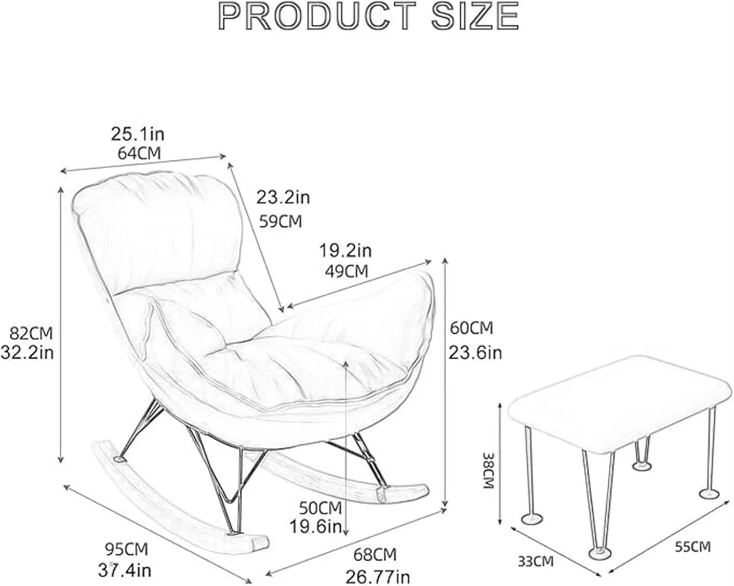 Leisure Sofa Bedroom Rocking Chair Faux Leather Living Room Chair with Ottoman Mid Century Rocker Recliner,Upholstered Rocking Chair Comfy Chair (Color : Blue)