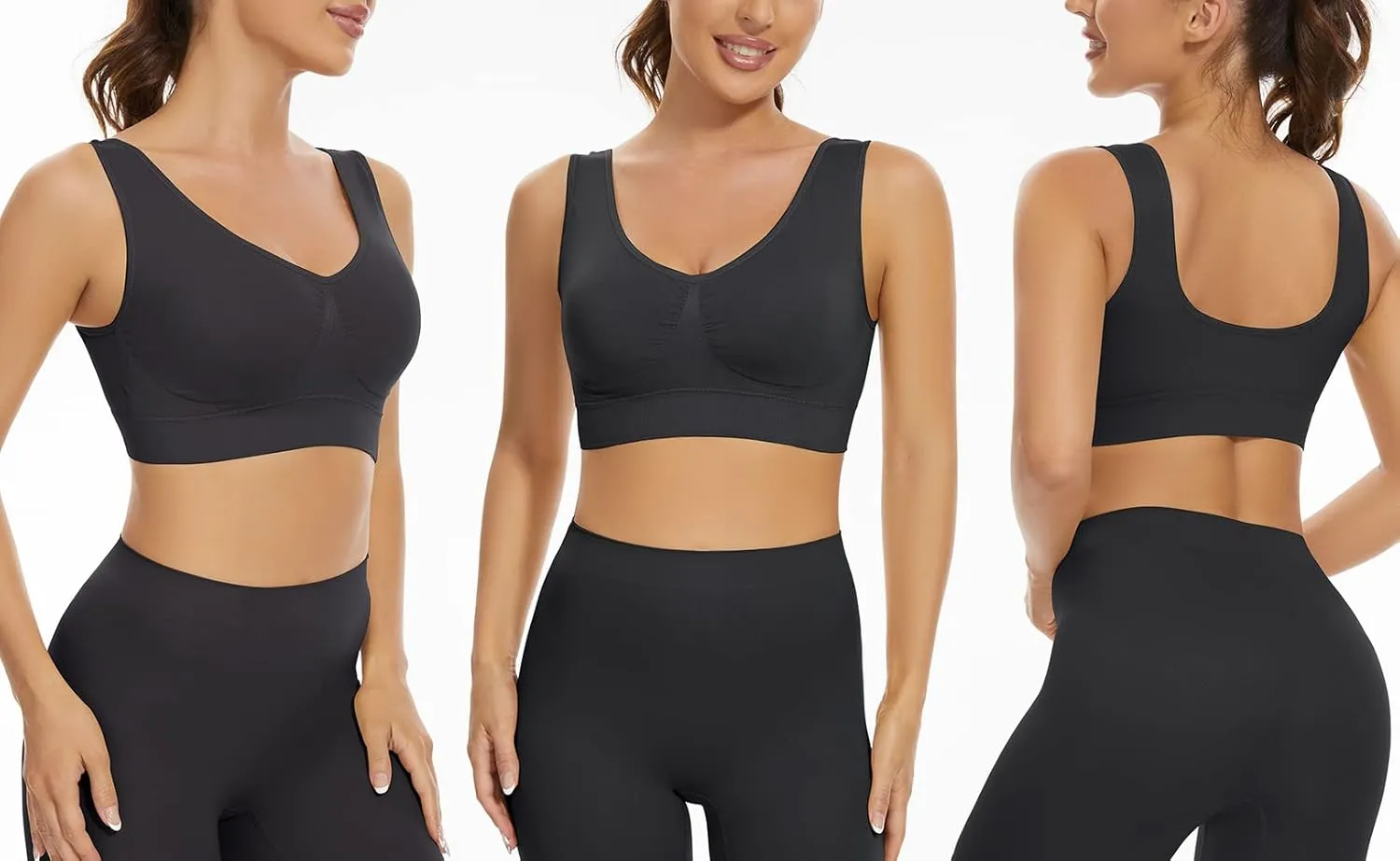 Lemef 3-Pack Seamless Sports Bra Wirefree Yoga Bra with Removable Pads for Women