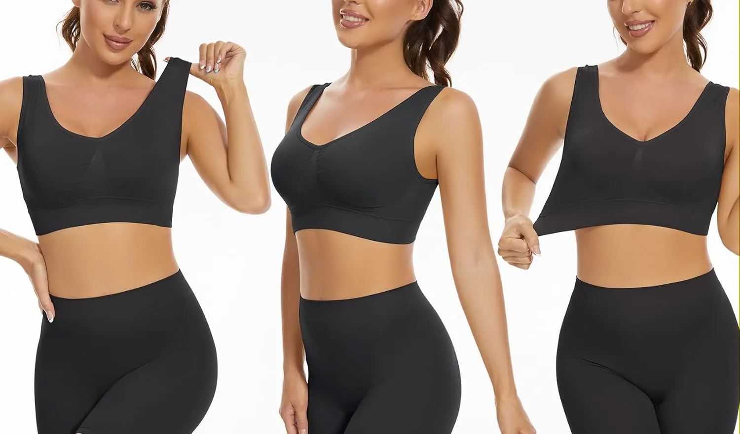 Lemef 3-Pack Seamless Sports Bra Wirefree Yoga Bra with Removable Pads for Women
