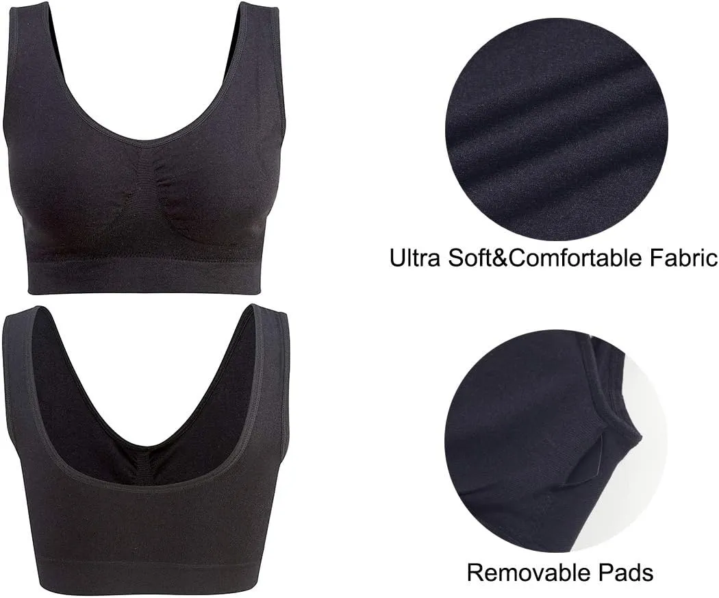 Lemef 3-Pack Seamless Sports Bra Wirefree Yoga Bra with Removable Pads for Women