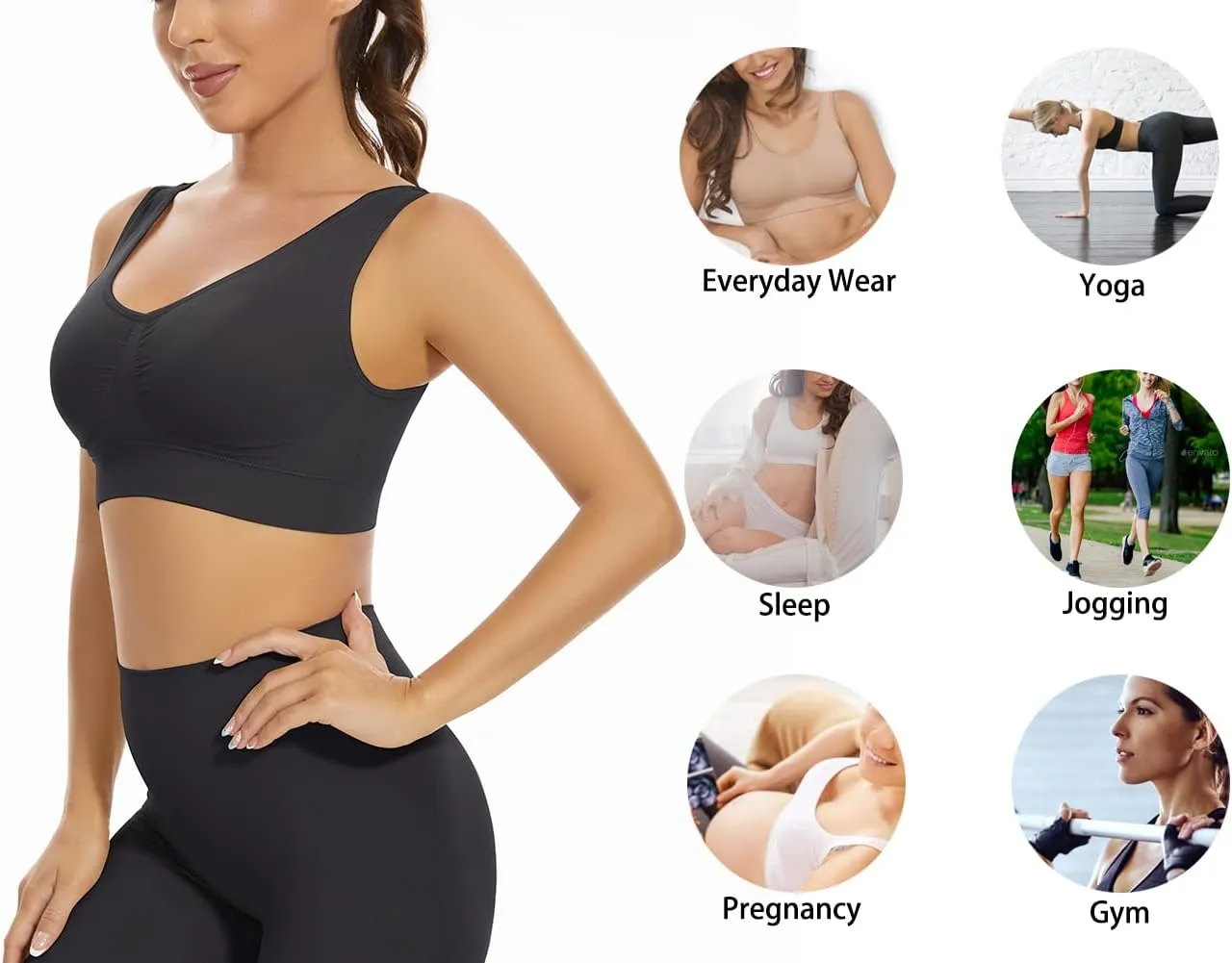 Lemef 3-Pack Seamless Sports Bra Wirefree Yoga Bra with Removable Pads for Women