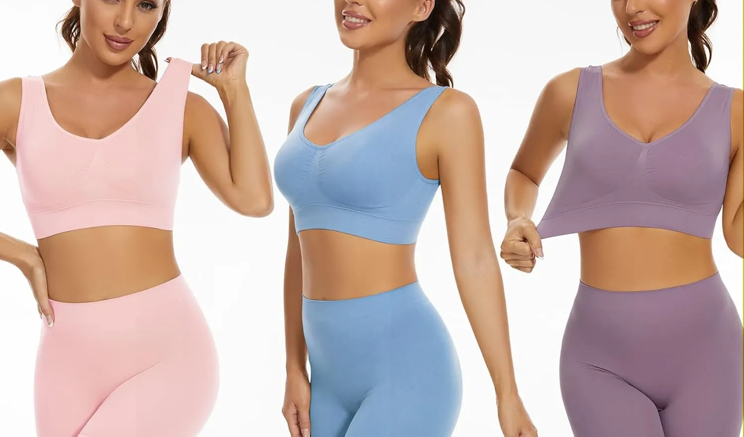 Lemef 3-Pack Seamless Sports Bra Wirefree Yoga Bra with Removable Pads for Women