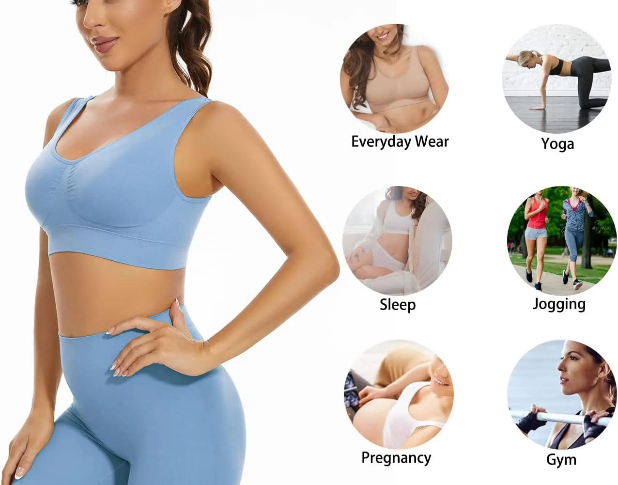 Lemef 3-Pack Seamless Sports Bra Wirefree Yoga Bra with Removable Pads for Women