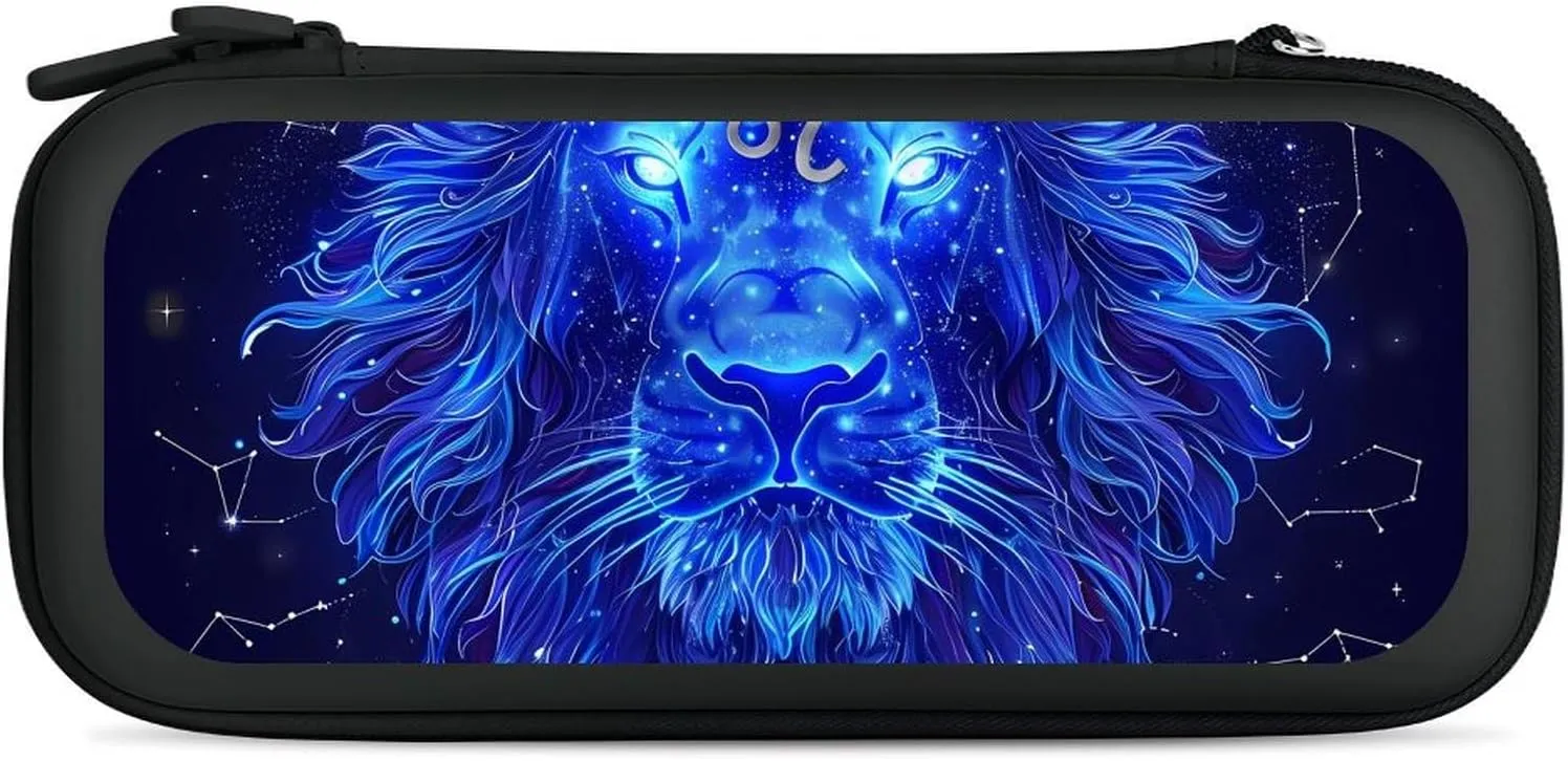 Leo Constellation Blue Lion Hard Shell Travel Case with Rope 15 Game Card Pockets Compatible with Switch Protective