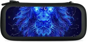 Leo Constellation Blue Lion Hard Shell Travel Case with Rope 15 Game Card Pockets Compatible with Switch Protective